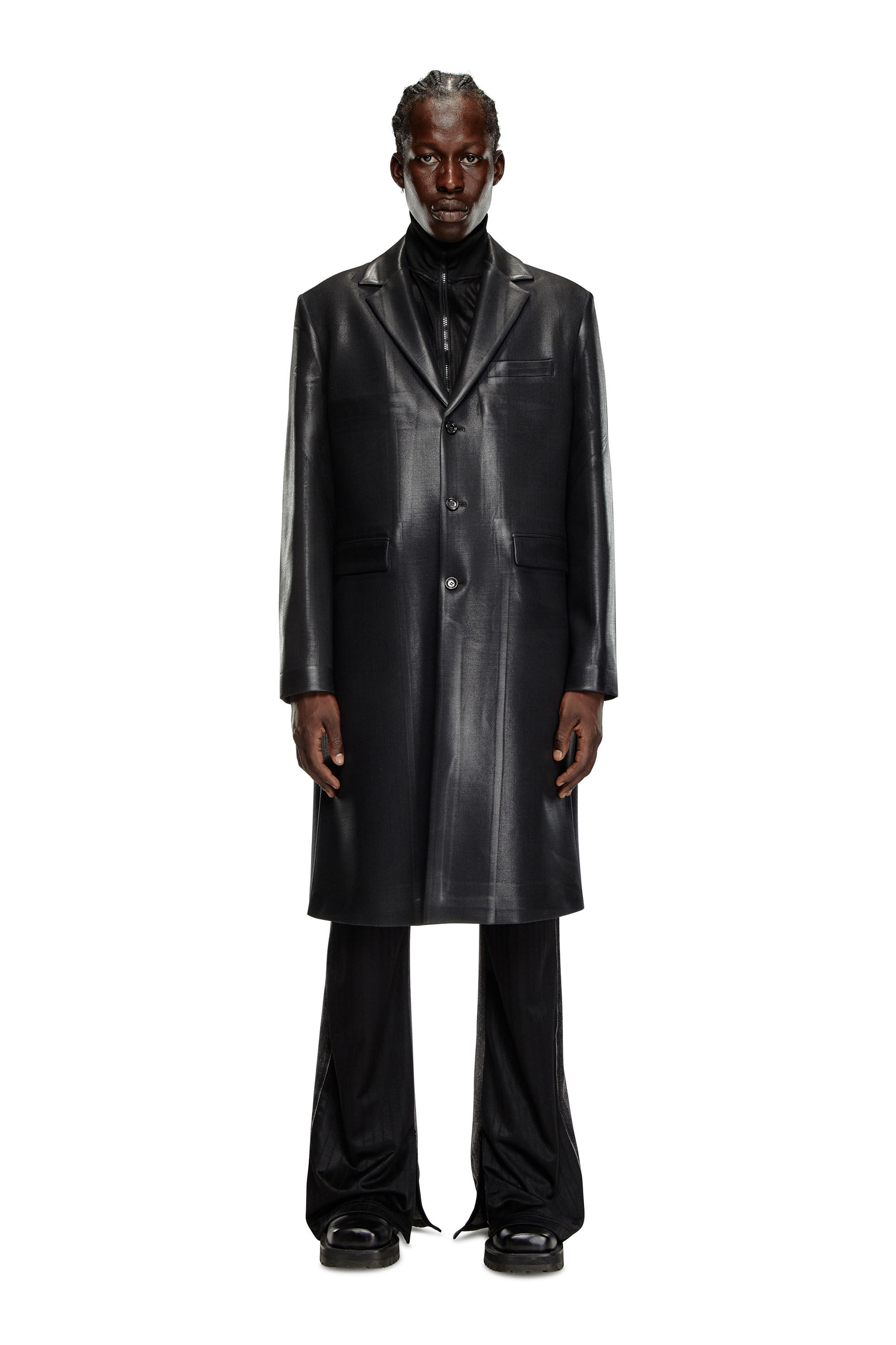 Diesel - J-DENNER, Man's Coat in pinstriped cool wool in Black - 3