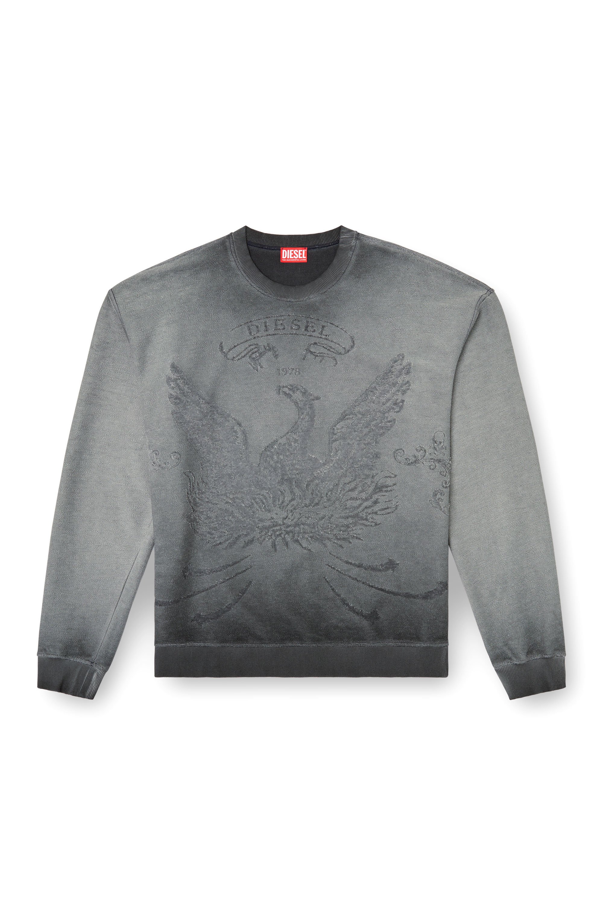 Diesel - S-ARON, Man's Faded sweatshirt with devoré Phoenix logo in Grey - 3